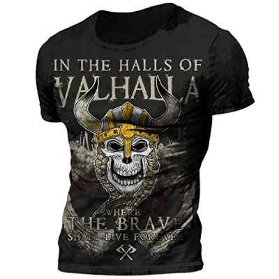Afbeelding van PERSIMONE Viking Odin 3D digitale print retro casual T shirt ronde hals korte mouwen, #1