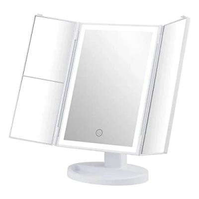 Afbeelding van GRIFEMA, GF1001W Make upspiegel met licht, 1X/2X/3X drievoudige vergrotende led ijdelheidsspiegel, 180 verstelbare rotatie, touch schakelaar, dubbele stroombron, wit