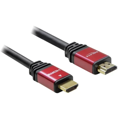 Afbeelding van Delock 57903 HDMI kabel Aansluitkabel A stekker, stekker 3.00 m Rood/zwart Vergulde steekcontacten, Met Ferrietkern