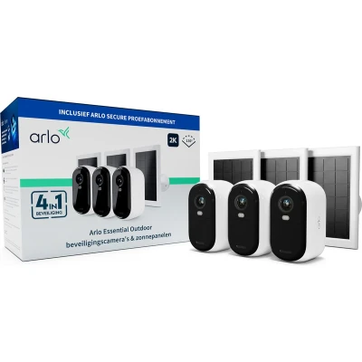 Afbeelding van Arlo Essential 2K draadloze beveiligingscamera voor buiten en Zonnepanelen 3 Camera&#039;s &amp;