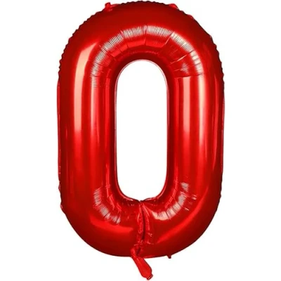 Afbeelding van ballon verjaardag 0 jaar rood 101 cm cijfer decoratie feestdecoratie vliegt dankzij het helium