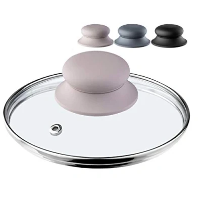 Afbeelding van KADAX Glazen deksel met siliconen handvat, hittebestendig, diameter 14 30 cm, universeel deksel, verschillende maten, licht rond (18 beige)