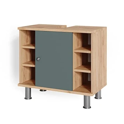 Afbeelding van Vicco Wastafelonderkast Fynn, Groen/gouden eik, 60 x 54 cm