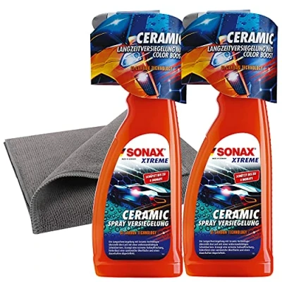 Afbeelding van detailzone Set van 2 keramische coatingsprays 750 ml + microvezeldoek 40 x cm grijs