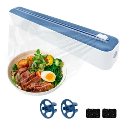 Afbeelding van Vershoudfoliedispenser met snijder, magnetische dispenser voor vershoudfolie, keukendispenser vershoudfolie en aluminiumfolie, blauw