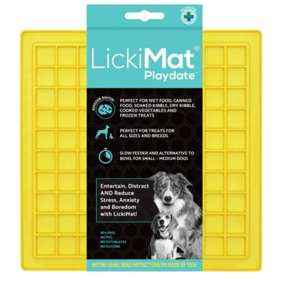 Afbeelding van Lickimat Playdate Treat Slowfeeder Voermat Hondenvoerbak 20x20 cm Geel
