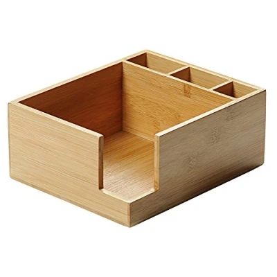 Afbeelding van Servettenhouder &amp; Bestekhouder in 1 FSC® Bamboe hout Houder voor Servetten en bestek Serverhouder Afm 18 x 9 Cm