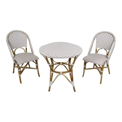 Afbeelding van AXI Jacqueline 3 delige Bistroset rotan Bruin / Wit Vintagelook 2 personen Hout en Balkonset stoelen tafel