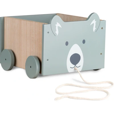 Afbeelding van Navaris houten speelgoedkist op wielen Opbergbox voor speelgoed Inclusief trektouw Beer 26,4 x 25,8 20 cm Petrol