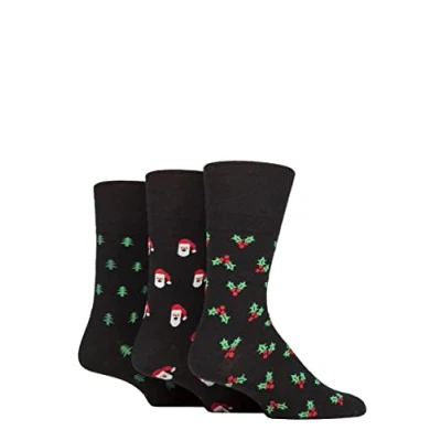 Afbeelding van Gentle grip kerst heren sokken dark design Per 3 paar maat 39/45