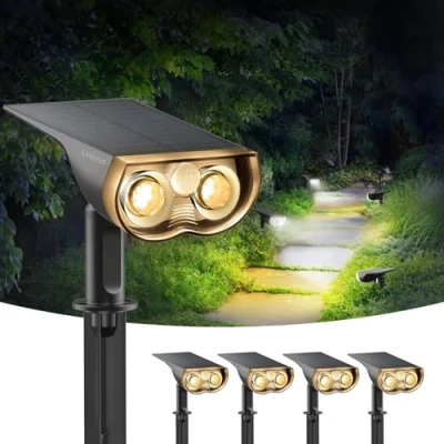 Afbeelding van Linkind Set van 4 buitenlampen op zonne energie met bewegingsmelder, IP65 waterdicht, 3000 K, warm wit, voor tuin, hek, binnenplaats, garage, oprit