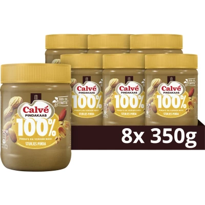 Afbeelding van Calvé Pindakaas 100% Grof Gemalen pinda&#039;s zonder toegevoegde suikers en met duurzaam geteelde 8 x 350 g