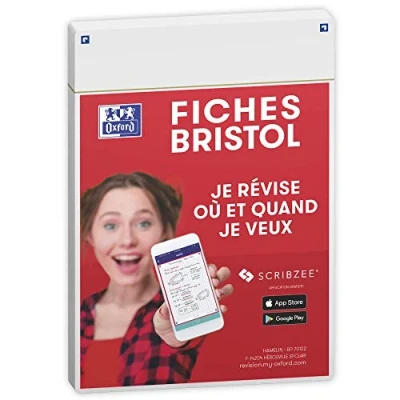 Afbeelding van OXFORD Révision 2.0 Bristolkaarten, A5 formaat (14,8 x 21 cm), effen, wit, op voor en achterkant, 50 stuks
