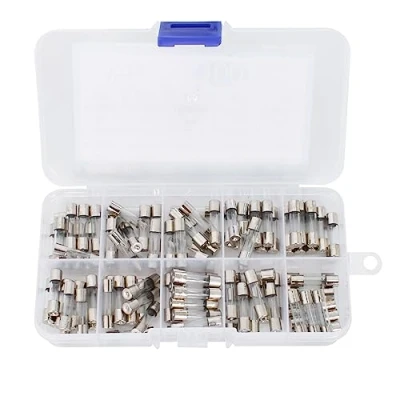 Afbeelding van Geassorteerde set met 100 glazen zekeringen, 5 x 20 mm, patroon van glas, fast blow zekeringen 10 waarden, 250 V, 0,2 A, 0,5 1 2 3 6 8 15 buiszekeringen,