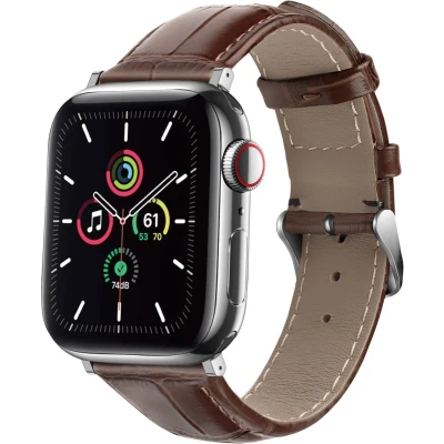Afbeelding van imoshion Lederen krokodil bandje voor de Apple Watch Series 1 t/m 9 / SE (38/40/41 mm) 10 (42 Bruin