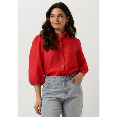 Afbeelding van Jansen Amsterdam Ff774 Blouse 3/4 Puff Sleeve Dames Jurken Rood Maat XS