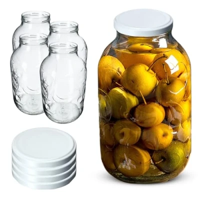 Afbeelding van KADAX Weck Set van 4 ronde glazen voorraadpotten 5 liter om in te steken met schroefdeksel Voor jam, inmaken enz. Wit