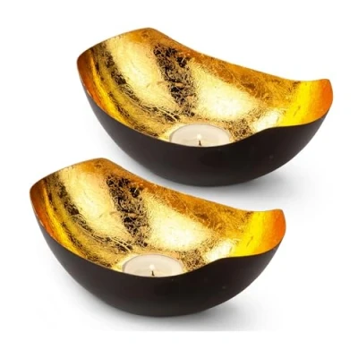 Afbeelding van ROMINOX Theelichthouderset met goudfolievoering voor Kerstmis, barbecue, Valentijnsdag, Moederdag, cadeau