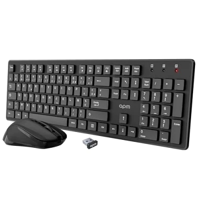 Afbeelding van APM 100042 draadloze muis/toetsenbord set toetsenbord AZERTY en optische muis combo technologie 2,4 GHz ultrasnelle werking toetsencombinaties kantoortoetsenbord zwart