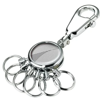 Afbeelding van Troika Sleutelhanger, een karbijnhaak met daaraan 6 uitneembare ringen (motief geometrische golven)