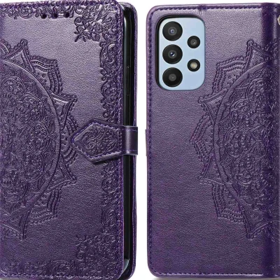 Afbeelding van iMoshion Hoesje Geschikt voor Samsung Galaxy A23 (5G) Met Pasjeshouder Mandala Bookcase Paars