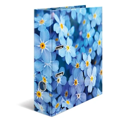 Afbeelding van Herma 19557 Ordner A4 blauwe bloemen, 7 cm breed, stevig karton, kleurrijke buiten en binnenprint in hoogwaardig design, ringmap, kantoormap, motiefmap