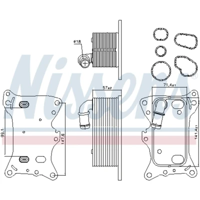 Afbeelding van NISSENS 91198 Oliekoeler zonder oliefilterbehuizing MERCEDES BENZ: Viano, S Class Saloon, C T modell