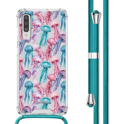 Afbeelding van iMoshion Hoesje Geschikt voor Samsung Galaxy A70 met Koord Design Meerkleurig / Jellyfish Watercolor