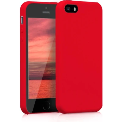 Afbeelding van kwmobile telefoonhoesje geschikt voor Apple iPhone SE (1.Gen 2016) / 5 5S Hoesje met siliconen coating Smartphone case in mat rood
