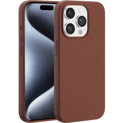 Afbeelding van Accezz Hoesje Geschikt voor iPhone 15 Pro Siliconen Liquid Silicone Backcover MagSafe bruin