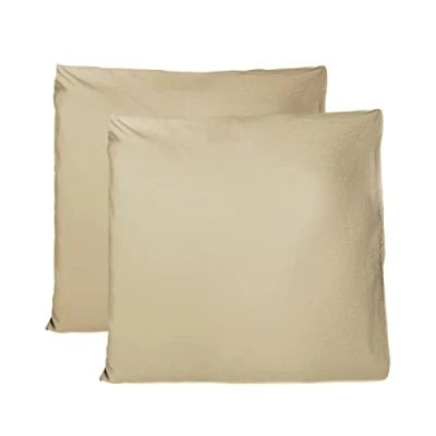 Afbeelding van Set van 2 kussenslopen, 100% katoen, superzachte jersey eenvoudig en elegant design, gemaakt in Italië, beige, 65 x cm