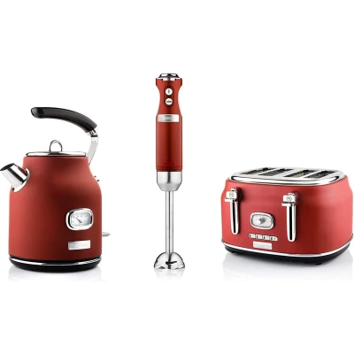 Afbeelding van Westinghouse Retro Waterkoker + Broodrooster 4 Sleuven Staafmixer Rood