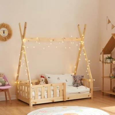 Afbeelding van Kinderbed Tipi grenen met uitvalbeveiliging 70x140 cm houtkleurig