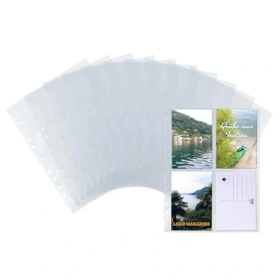 Afbeelding van HERMA 7695 Fotopoon briefkaartenhoezen transparant (10 x 15 cm hoog, 10 hoesjes, folie) met Eurogaten voor mappen, ringalbums en ringboeken, aan beide zijden zichtbare verzamelhoezen