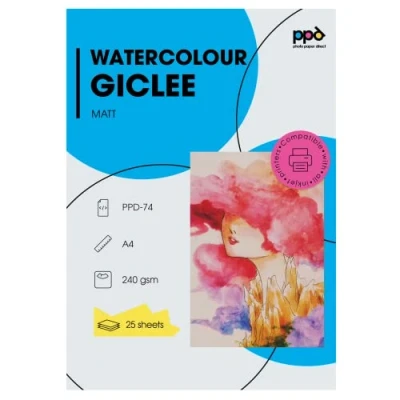 Afbeelding van PPD 25 x A4 Premium aquarel fotopapier, mat, 240 g, inktstraal, giclee, textuur, zuurvrij, vellen, 74