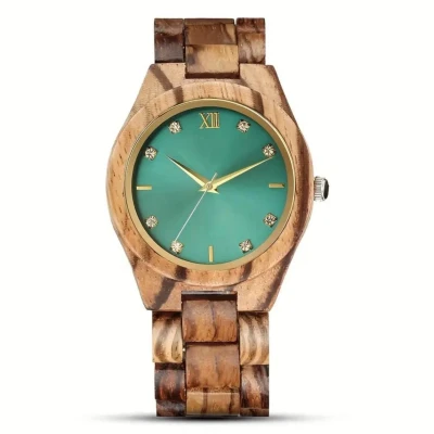 Afbeelding van Luxe Dameshorloge Polshorloge Cadeau Horloge Geschenkdoos Vrouwen Hout met Groene Wijzerplaat Klassieke uurwerk Doos