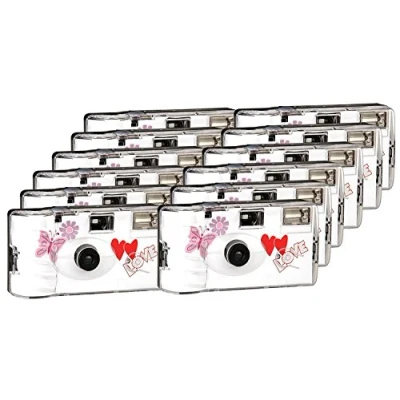 Afbeelding van TopShot Love Hearts Red Wegwerpcamera, bruiloftcamera, 27 foto&#039;s, flits, verpakking van 12 stuks