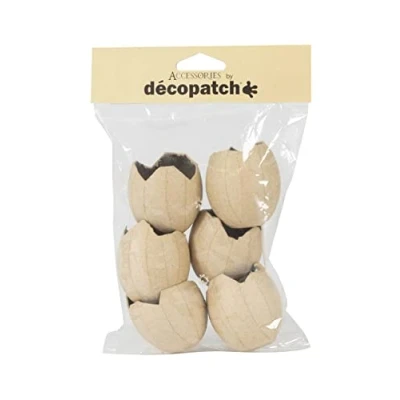 Afbeelding van décopatch AC897C Set van 6 waterdichte gebroken eieren om te versieren bruin papier maché, tafeldecoratie DIY en creatieve vrije tijd Verpakking: 15 x 5,5 21 eieren: 5 5,3 cm