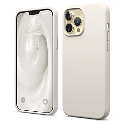 Afbeelding van elago Vloeibare siliconen hoesjes, compatibel met iPhone 13 Pro Max (6,7 inch), premium beschermhoes volledige bescherming, schokbestendig, 3 structuur grijs (Stone)