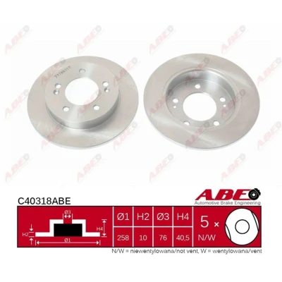 Afbeelding van ABE C40318ABE Remschijf Achteras 258 10 5 volledig KIA: Venga, HYUNDAI: ix20