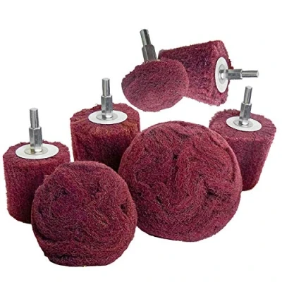 Afbeelding van Polijstkop (borstel) in de vorm van een schuurpad, 7 stuks rood vlies voor schuurboor met 1/4 handgreep spruitstuks/aluminium/roestvrij staal/chroom enz.