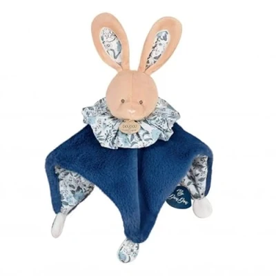 Afbeelding van Doudou et Compagnie Knuffel BOULE Konijn 3 in 1 Knuffeldier: Knuffel, Speelbal 25 cm Blauw/Wit Zacht om te knuffelen Cadeau idee voor geboorte Garantie verloren knuffeldier