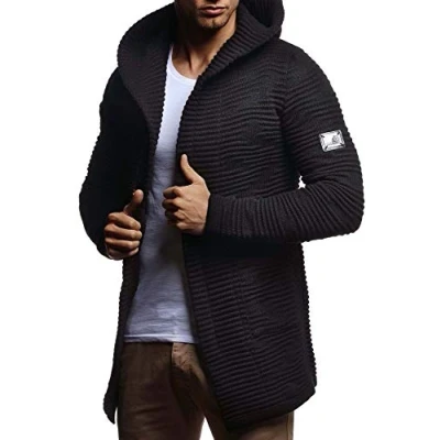 Afbeelding van Leif Nelson LN5715 Herenjas met capuchon, slimfit, moderne hoody, zwart.
