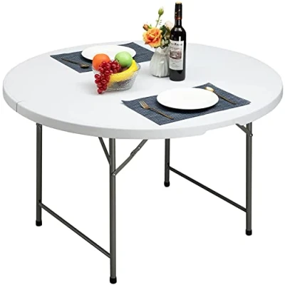 Afbeelding van HollyHOME Klaptafel, campingtafel, 122 cm, picknicktafel, ronde tafel met handvat, voor tuin, barbecue, restauratie, feest, keuken, buiten, binnen