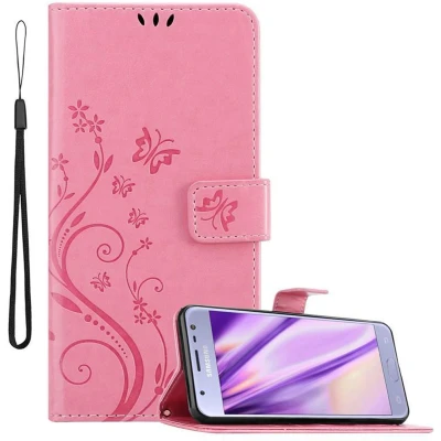 Afbeelding van Cadorabo Hoesje geschikt voor Samsung Galaxy J3 2017 in BLOEMEN ROZE Beschermhoes bloemmotief met magnetische sluiting, standfunctie en kaartsleuven Book Case Cover Etui