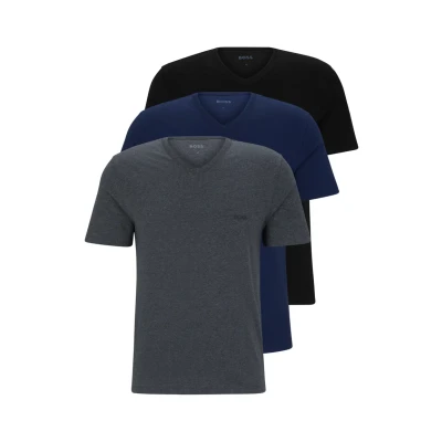 Afbeelding van HUGO BOSS heren T shirt met V hals in 3 pack de kleur Donkerblauw, maat: S