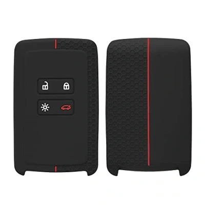 Afbeelding van kwmobile autosleutel hoesje geschikt voor Renault 4 knops Smartkey (alleen Keyless Go) hoes Siliconen behuizing Auto sleutel case met honingraat Sleuteletui in zwart / rood