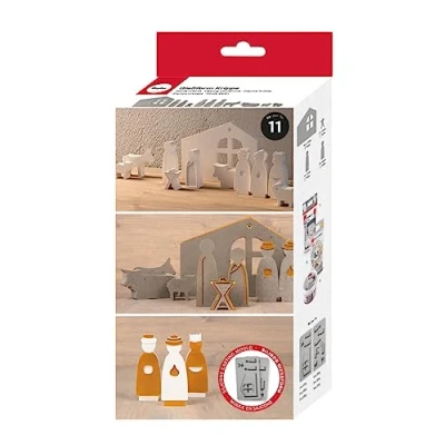Afbeelding van Rayher 36131000 siliconen mal in kerststalvorm, 2 delig, met 11 individuele motieven, om te gieten creatief beton, gietpoeder, was, grijs