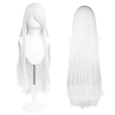 Afbeelding van cosplay pruik, 100 cm, universele pruik voor feestjes, dagelijks gebruik, festival en Halloween, ideaal tv, film personages (zilverwit)