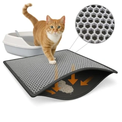 Afbeelding van Blue Eyes Kattenbakmat, XXL (GROOT), 60 cm X 75 cm, (!!!GROOT!!!)kattenbakmat, kattenbakonderlegger, honingraatdesign, kattenbak, waterdicht, dubbellaags ontwerp, honingraatmat (grijs)